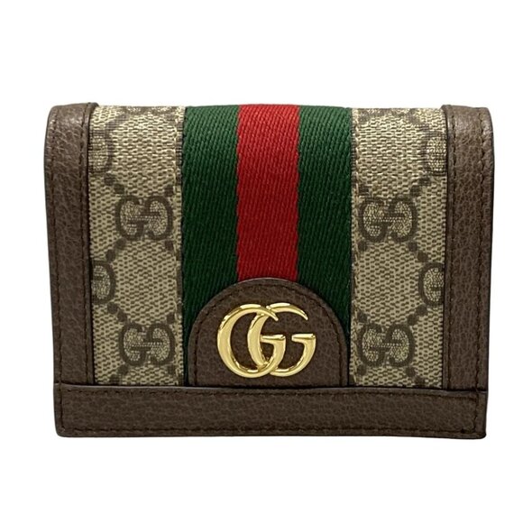 Auth GUCCI Ophidia 523155 Dark Brown Beige Multi PVC Leather Bifold Wallet - Picture 1 of 11
